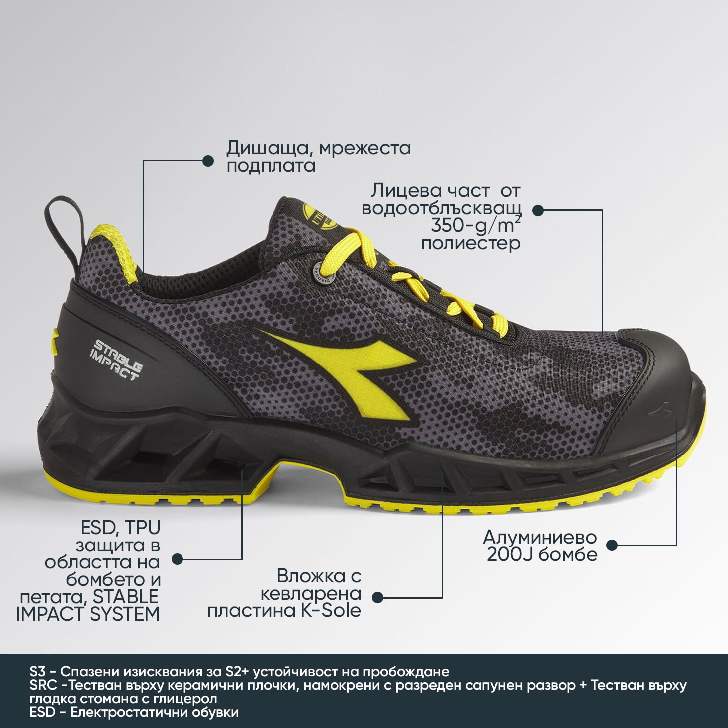 Zapatos de seguridad con puntera SHARK STABLE IMPACT Low S3 Diadora