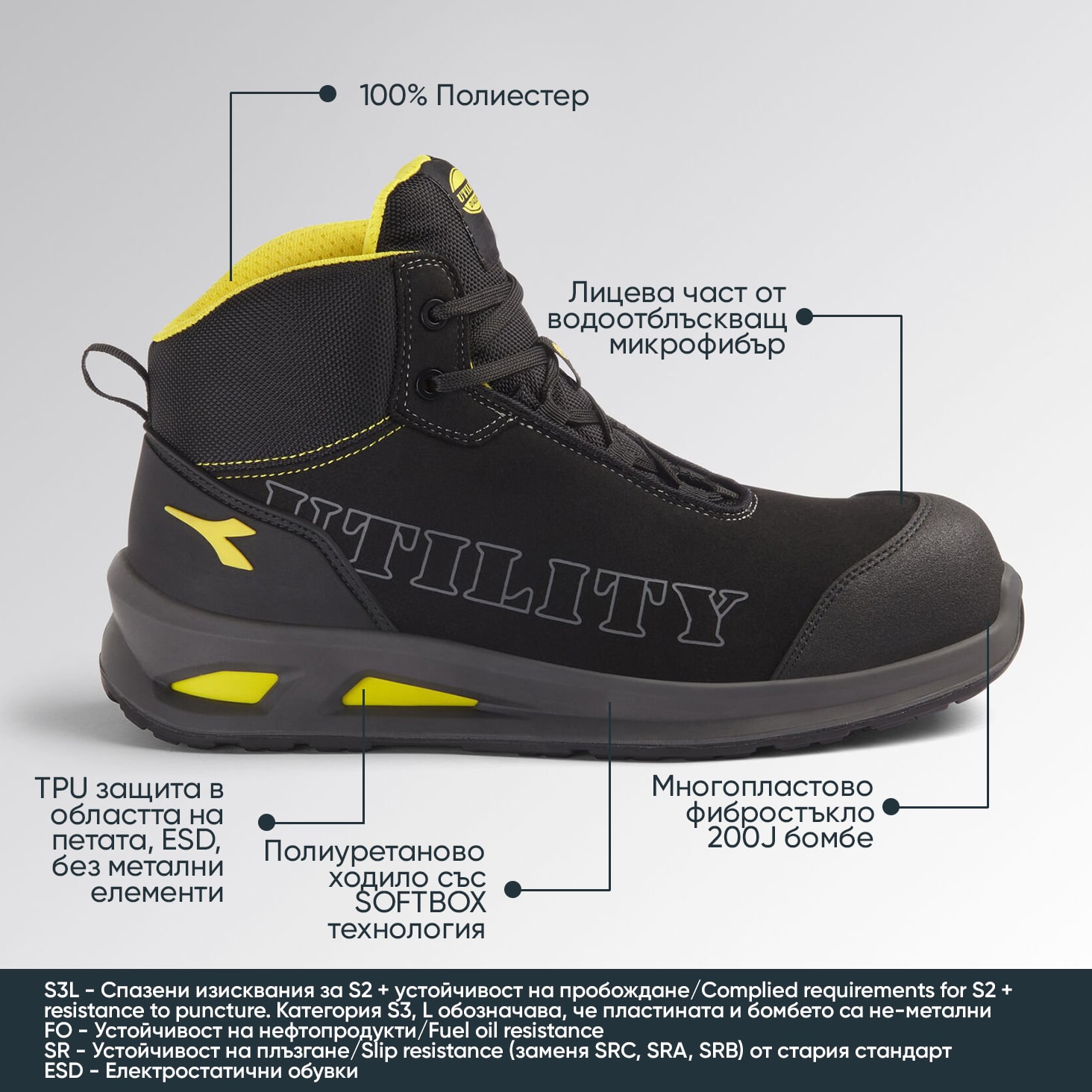 Botas de seguridad con puntera SMART SOFTBOX Mid S3L Diadora