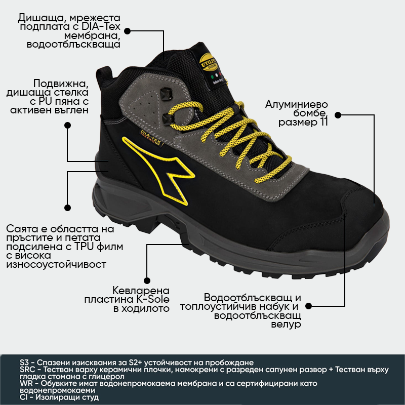 Botas de seguridad con puntera SPORT DIATEX MID S3 Diadora