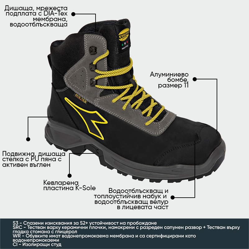 Botas de seguridad con puntera SPORT DIATEX HI S3 Diadora