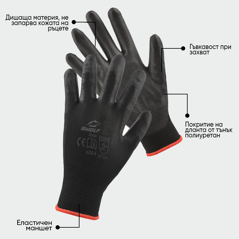 Guantes de poliuretano PENGUIN negros BWOLF